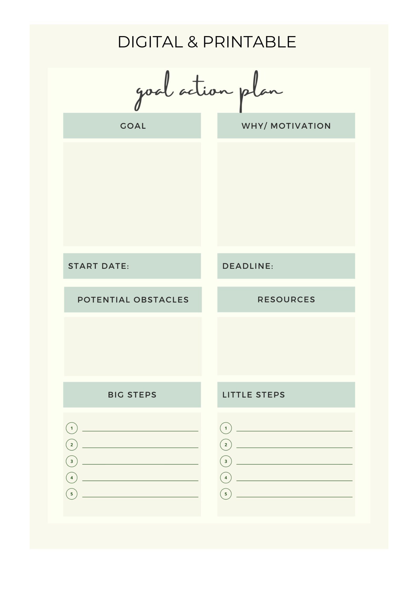 Digital and Printable Goal Action Plan Template - Etsy