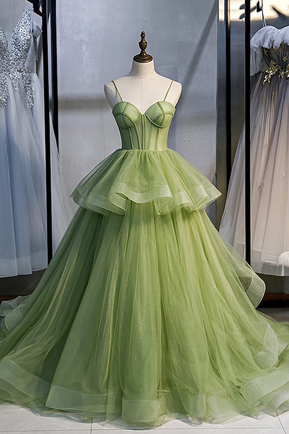 Hand Made Sage Green Tulle Prom 