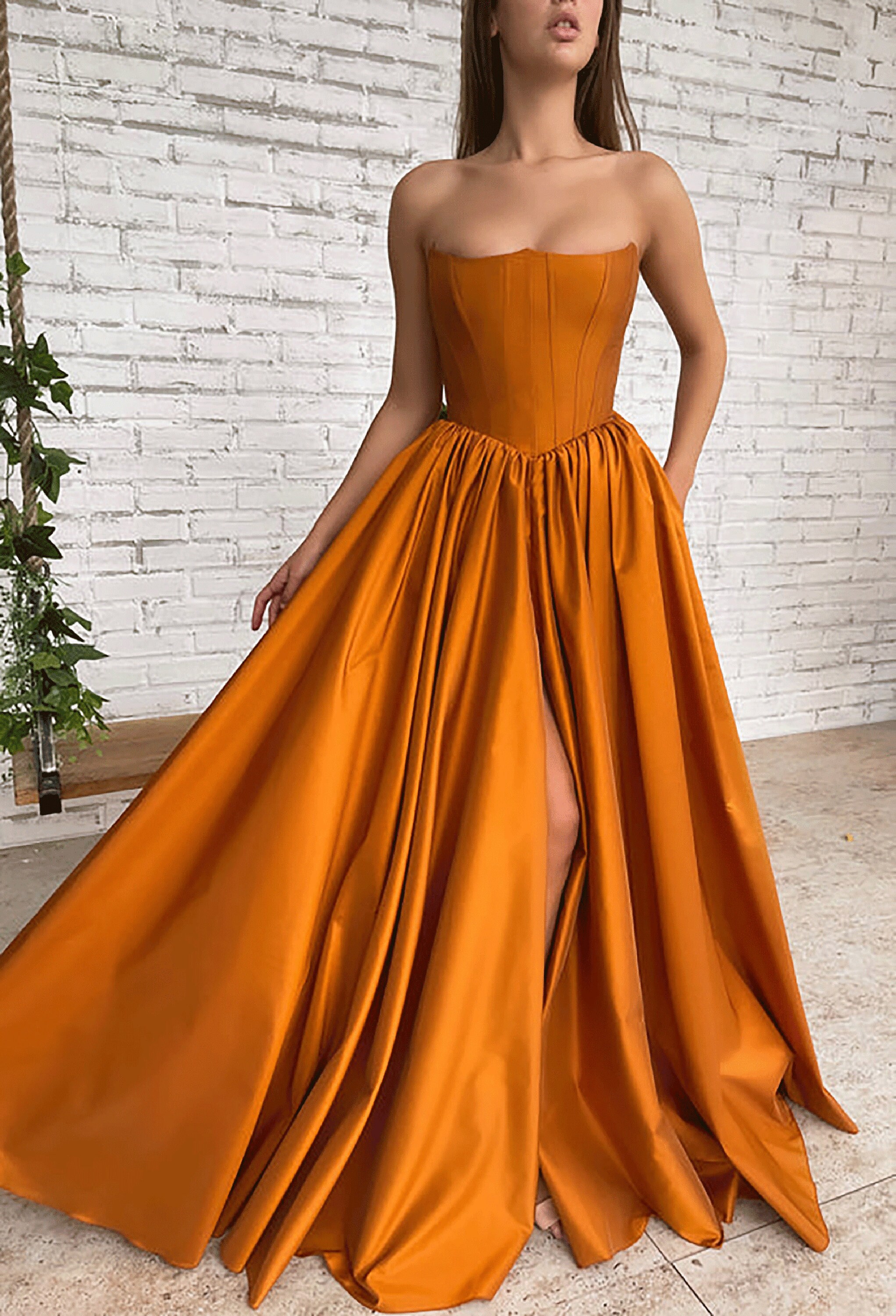 Elegant Rust Prom Dress Fairy Straps Taffeta Long Prom Dress Etsy UK