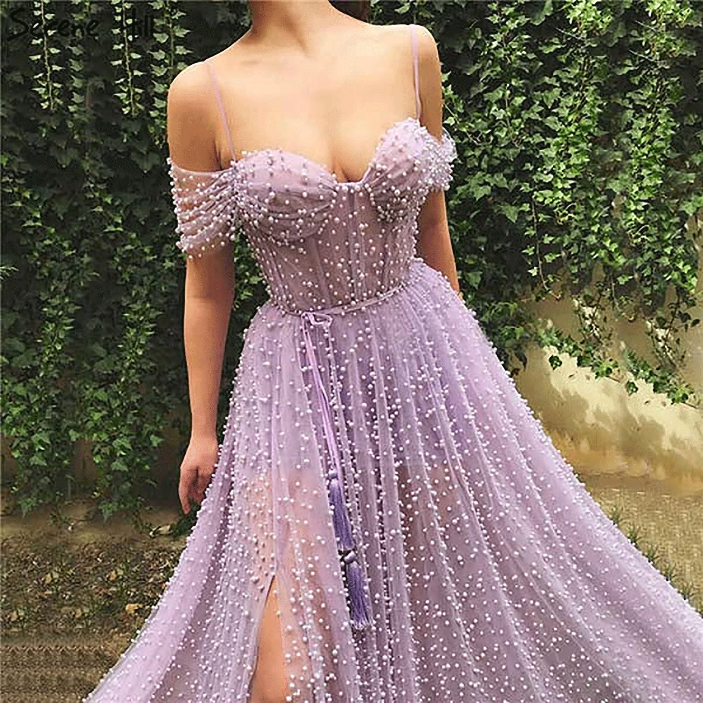 Hand Made Lilac Pearl Lace Tulle Dress off Shoulder - Nederland