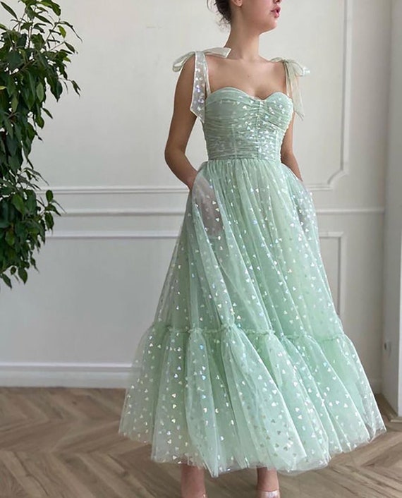 sugerir alivio Edredón Verde menta Tul Midi Vestido de graduación Hada Sweetheart - Etsy España