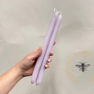 Lilac Pure Beeswax Dipped Taper Candle Pair Made in the USA handcrafted candles natural candles purple candles candlesticks