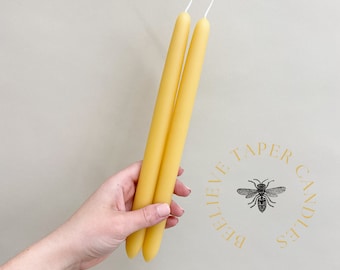 Yellow Pure Beeswax Dipped Taper Candle Pair Made in the USA handcrafted candles natural candles yellow gold candles candlesticks