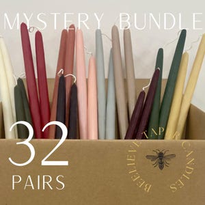32 Pairs, Mystery Bundle Pure Beeswax Dipped Taper Candles Made in USA handcrafted fall wedding holiday candles beelieve taper candles