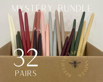 32 Pairs, Mystery Bundle Pure Beeswax Dipped Taper Candles Made in USA handcrafted fall wedding holiday candles beelieve taper candles