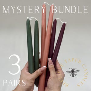 3 Pairs, Mystery Bundle Pure Beeswax Dipped Taper Candles Made in USA handcrafted fall candles wedding candles holiday beelieve taper candle