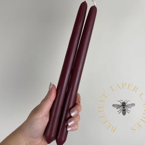 Burgundy Pure Beeswax Dipped Taper Candle Pair Made in the USA handcrafted candles natural candles red purple candles candlesticks