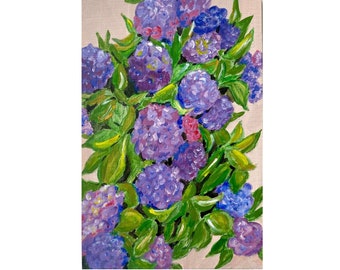 Hydrangea Acrylic Painting Purple Flowers Wall Art Floral Home Decor Summer Blooms Original Small Painting 4 x 6 inches