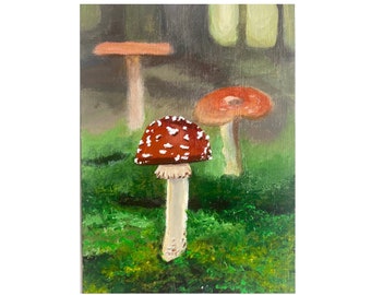 Toadstool Original Acrylic Painting Landscape Fine Art Housewarming Gift Mushroom Artwork Nature Painting Cottagecore Home Decor 4 x 6 Inch