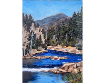 Ausable River Painting Mountain Landscape Painting Adirondack Acrylic Painting Nature Decor Living Room Wall Art Small Painting 5 x 7 inches