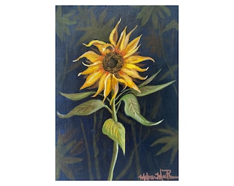 Golden Sunflower Painting Flower Original Acrylic Painting Floral Wall Art Small Painting 5 x 7 inches