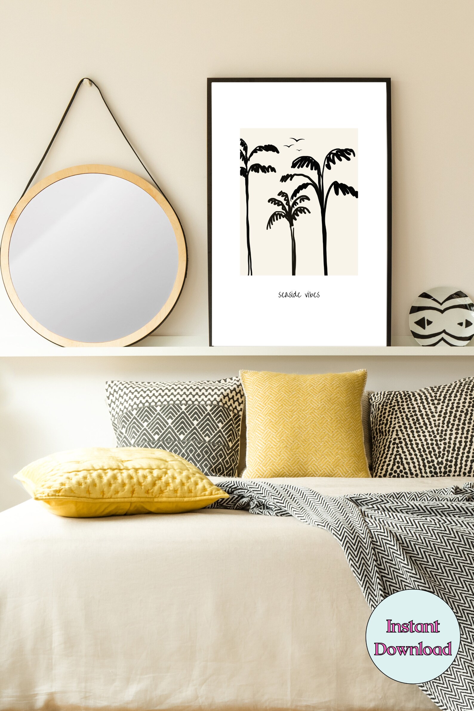 Palm Tree Art Print Black and White Palm Tree Wall Art Minimalist Beach ...