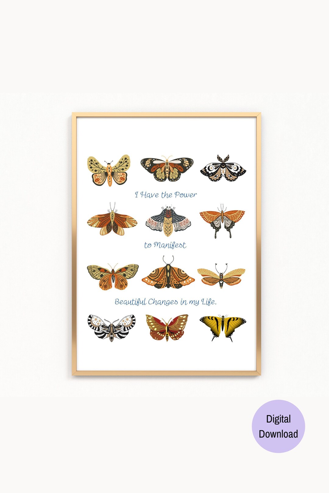 Boho Butterflies Printable Wall Art, Manifestation Art Print, Butterfly