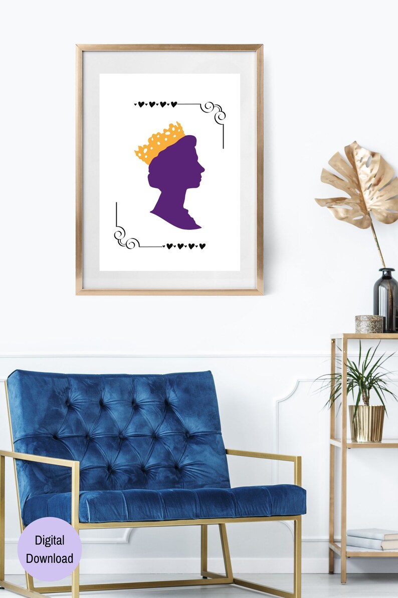 The Queen Silhouette Printable Wall Art Queen Profile Etsy