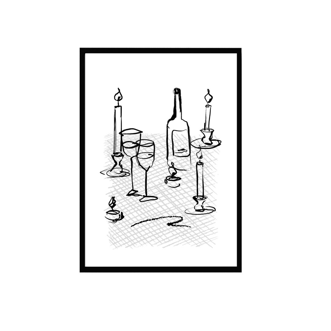 Wine Art Print Minimalist Black and White Wall Art Gift for Wine Lovers