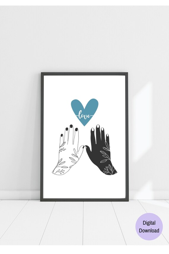 Love Printable Wall Art Black and White Hands of Love Art Etsy