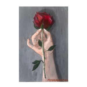 Rose Painting Acrylic Original Artwork Red Rose Flower Wall Art Floral Painting Valentines Day Gift Fine Art Small Painting 4 x 6 inches