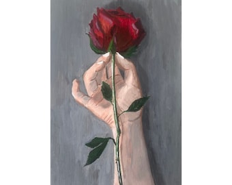 Rose Painting Acrylic Original Artwork Red Rose Flower Wall Art Floral Painting Valentines Day Gift Fine Art Small Painting 4 x 6 inches