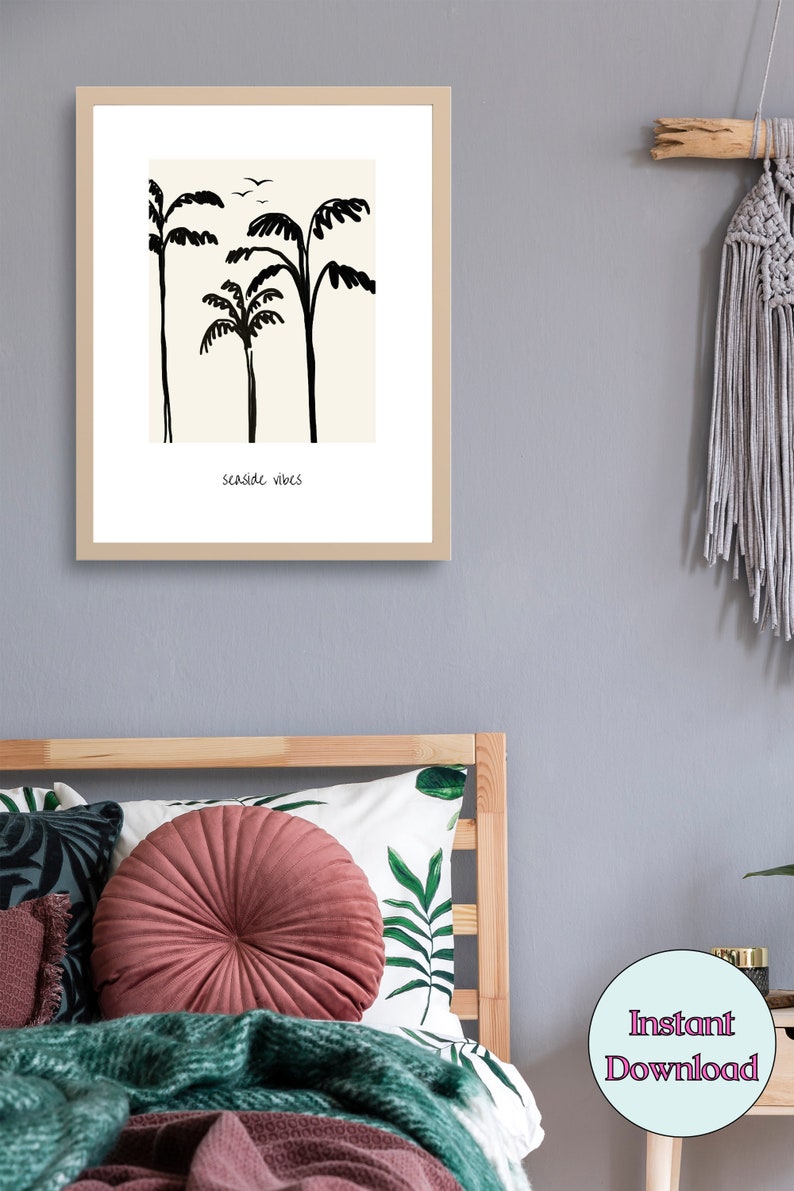 Palm Tree Art Print Black and White Palm Tree Wall Art Minimalist Beach ...