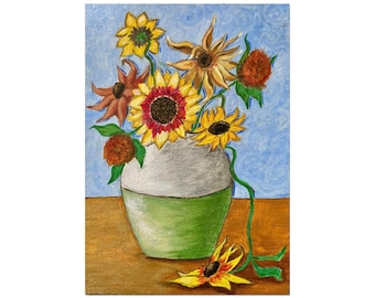 Sunflower Acrylic Painting Sunflower Bouquet Floral Home Decor Golden Flowers Wall Art Small Painting 5 x 7 inches