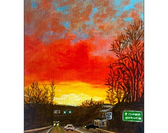 Sunrise Acrylic Painting Morning Sky Landscape Wall Art Road Trip Wanderlust Artwork Original Small Painting 4 x 6 inches