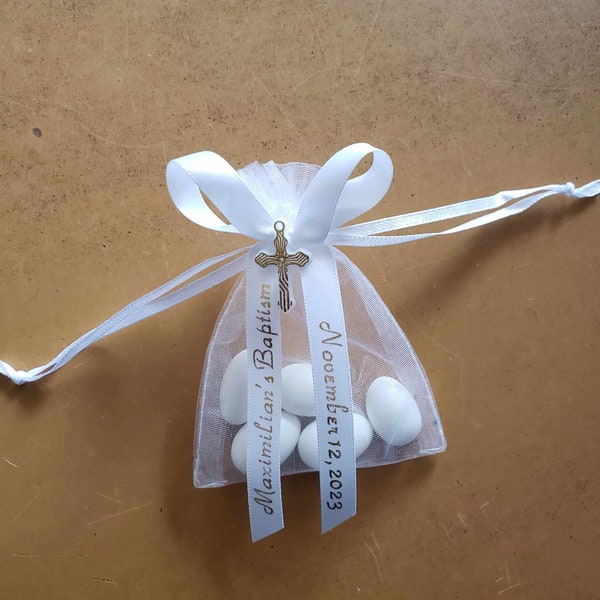 Italian Style Wedding Favors| Jordan Almonds in Pouch with Custom Printed Ribbon| Bridal Shower and other Occasions|