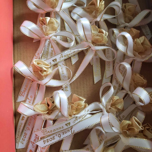 Personalized Ribbons With Flowers for Party Favors  Baptism , Communion ,Wedding