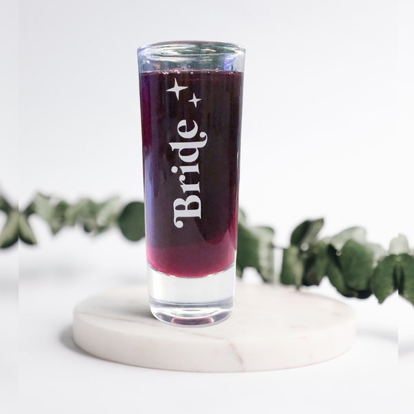 Bride 2 oz shot glass, Bridal Party Shot Glasses, Bride Gifts, Shot glasses for brides, Bachelorette Party Shot Glass,