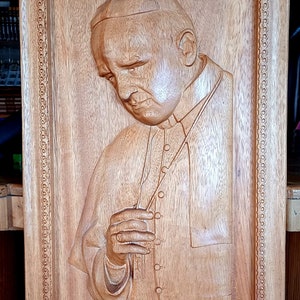 Pope Francis, carved in exotic cherry wood from Brazil