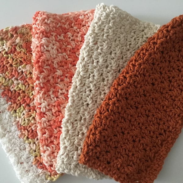 Set of 4 cotton crochet dishcloths/washcloths, Farmhouse Style, made with 100% cotton yarn, 8 inch square, eco-friendly, scrubbie dishcloth