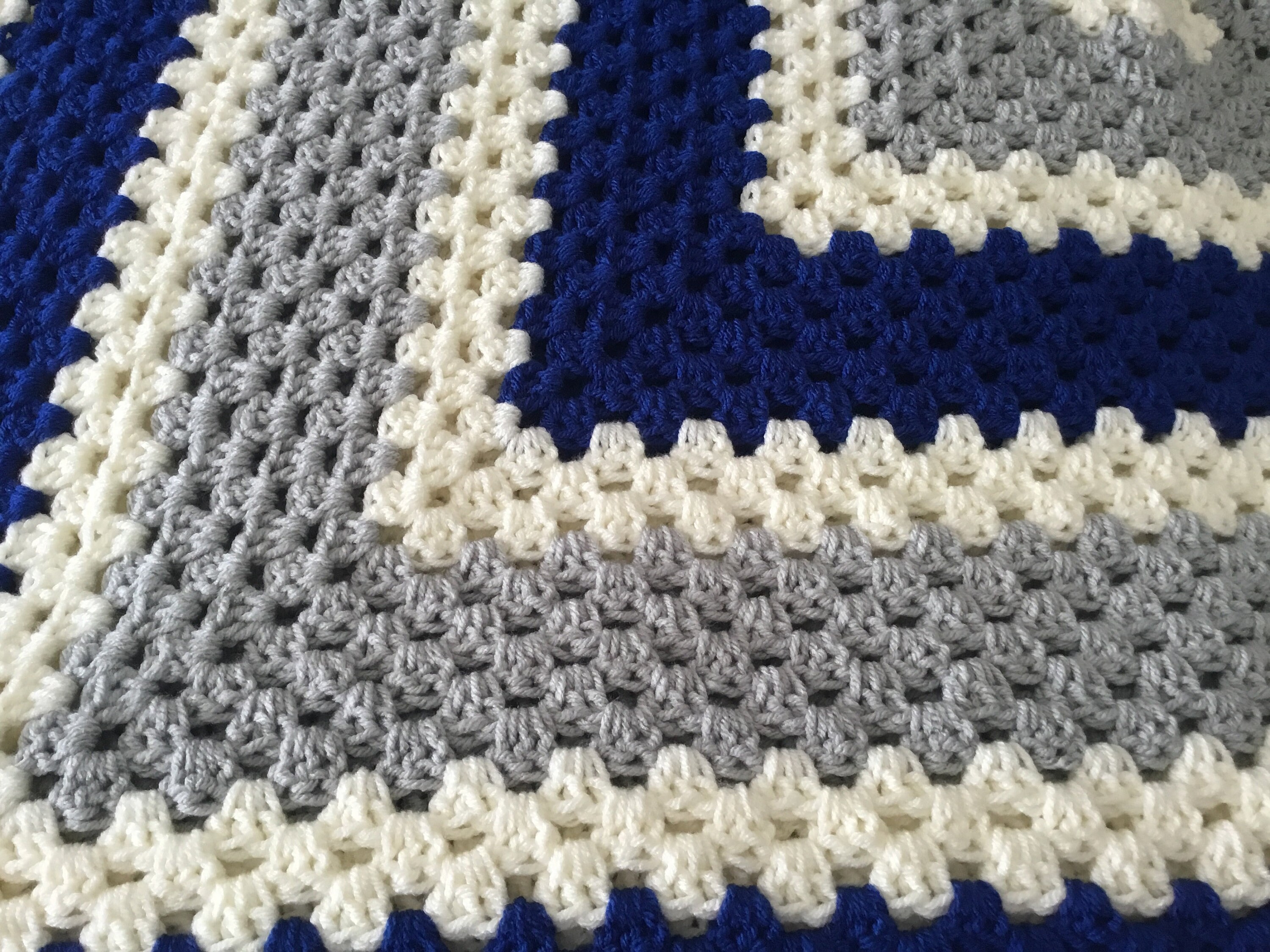 Granny Square Blue, Gray and Cream Crochet Blanket, Granny Square Handmade  Crochet Afghan, Large Crochet Blanket, 46 by 46 In. 