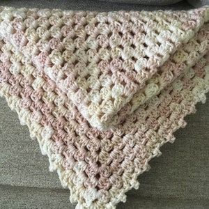 Granny Square  baby girl crochet blanket, pink, cream,  baby shower gift, 30 inch square blanket, handmade, multi-colored