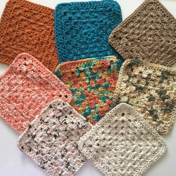 Set of 2 Crochet cotton dishcloths / washcloths in granny square style, 100 % cotton, 7 inch square, eco-friendly dish rag, handmade