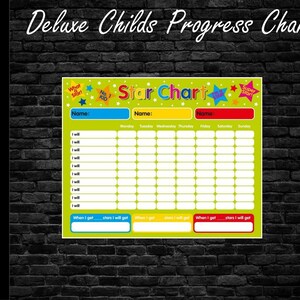 Printable A4 Kids Deluxe Star / Job / Chore / Progress / Reward Chart - Instant Digital Download
