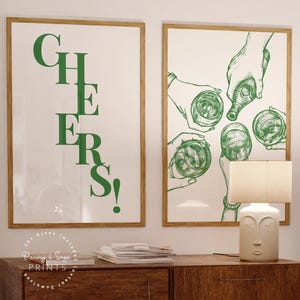 Happy Hour Print, Bar Cart Wall Art Set 2, Retro Cocktails Poster, Trendy Bar Cart Decor, Cheers Print, Cocktail Art DIGITAL DOWNLOAD Zielony