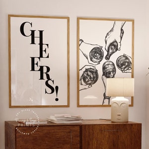 Happy Hour Print, Bar Cart Wall Art Set 2, Retro Cocktails Poster, Trendy Bar Cart Decor, Cheers Print, Cocktail Art DIGITAL DOWNLOAD