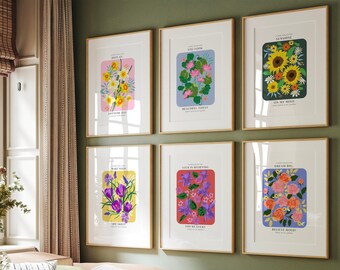Set of 6 Flower Market, Gallery Wall Set, Flower Market Print, Botanical Wall Art, Flower Poster Set, Flower Market Poster, Digital Prints
