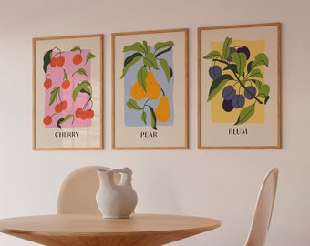 Set of 3 Fruit Prints, Kitchen Wall Art, Dining Room Wall Decor, Fruit Market Prints, Fruit Market Poster, Kitchen PRINTABLES Digital Art
