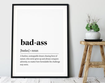 Badass Definition Wandkunst, Bad-Ass Zitat Dekor, lustige Büro Wandkunst, DRUCKBARE Wandkunst, digitaler Download, Geschenk für Freund