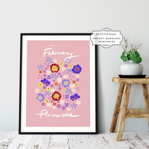 Flower Market February Month Print, Botanical Wall Art, Monthly Flower Wall Art, PRINTABLE Flower Market Poster, Floral Art, Primrose