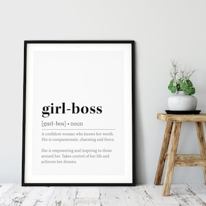 Girl-Boss Definition Wall Art, Girl-Boss Quote Decor, Zwart-Wit Print, AFDRUKBARE Wall Art, Digitale Download, Cadeau voor vriend