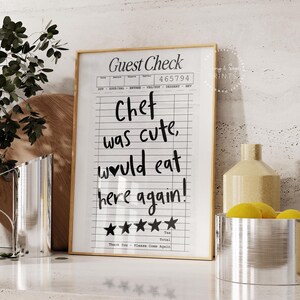 Gastcheque Chef was schattig zou hier weer eten print, moderne keuken muurkunst, trendy eetkamer poster, barwagen kunst, grappig kookcadeau