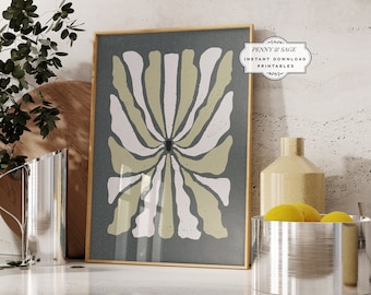 Sage Green Aesthetic Wall Art, Flower Wall Décor, Organic Shapes, Abstract Print, Digital Download Abstract Botanical