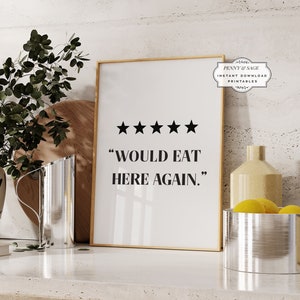 Volvería a comer aquí imprimir, impresión tipográfica, cita de cocina divertida, arte de pared IMPRIMIBLE, descarga digital