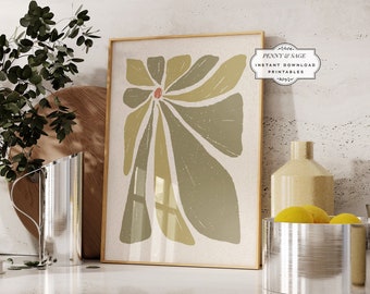 Sage Green Aesthetic Wall Art, Flower Wall Décor, Organic Shapes, Abstract Print, Digital Download Abstract Botanical
