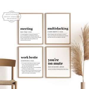 Funny Office Definitions Set of 4, Funny Office Decor, PRINTABLE Wall Art, Digital Download, Gallery Wall Office Art