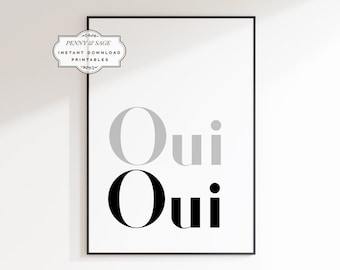 Oui Oui Cita francesa Arte de la pared del baño, Arte divertido del baño, Signo del baño, Nueva decoración del hogar, Impresión sobre el inodoro, Arte tipográfico del inodoro