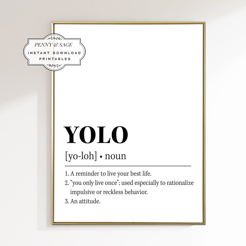 YOLO Definition Printable Wall Art, YOLO Quote Print, Funny Gifts for