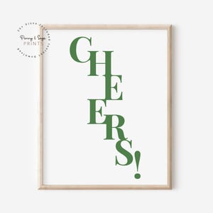 Proost afdrukbare kunst, Proost poster, retro kunst aan de muur, groene Proost poster, keukendecor, barwagen afdrukken, barwagendecor, keuken proost kunst