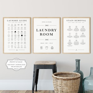 Laundry Room 3 Print Set, Laundry Wall Decor, Laundry Care Symbol Guide, Laundry Room Art, Stain Removal, PRINTABLE Art, Digital Download